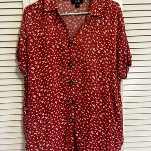 AGB Red Floral Button-Front  Shirt